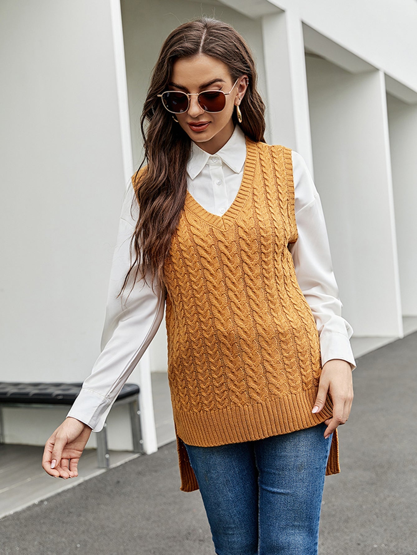 V neck sleeveless pullover knit vest Sai Feel