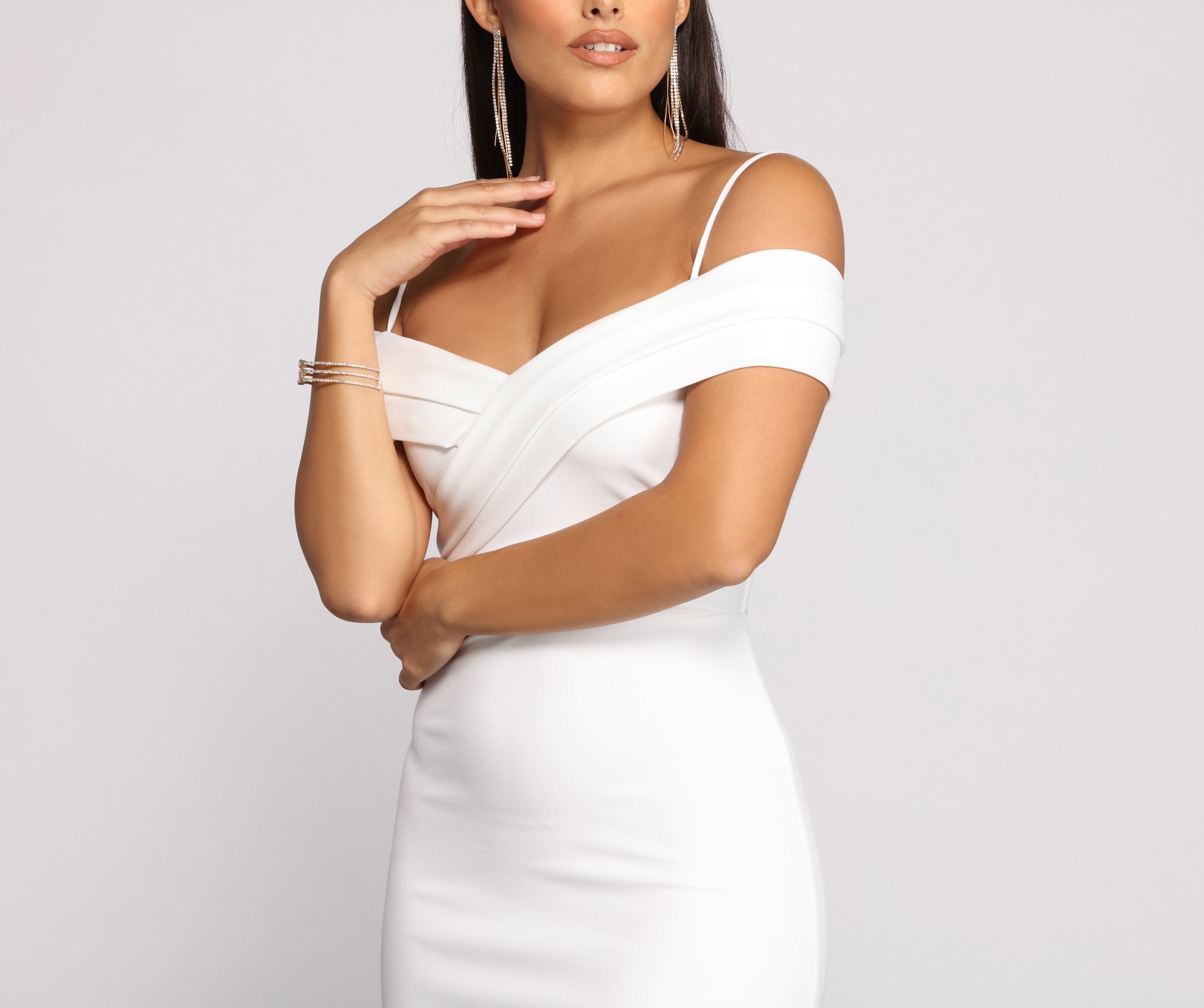 Valeria Formal Off The Shoulder Crepe Midi Dress Sai Feel