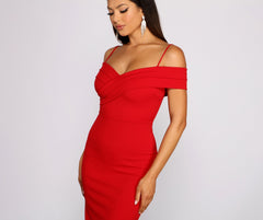 Valeria Formal Off The Shoulder Crepe Midi Dress Sai Feel