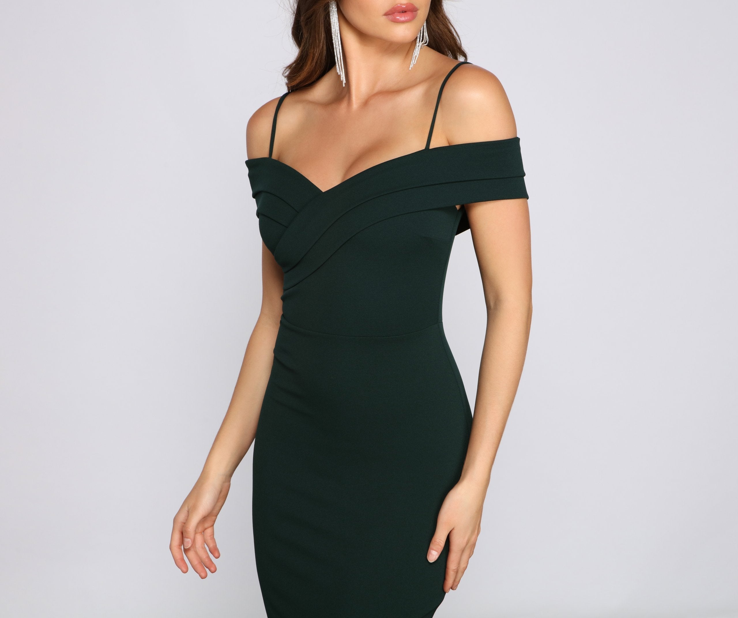 Valeria Formal Off The Shoulder Crepe Midi Dress Sai Feel