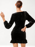 Velvet Rhinestone Glitter Bodycon Dress Sai Feel