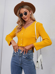 Versatile short long sleeve solid color short sweater Sai Feel