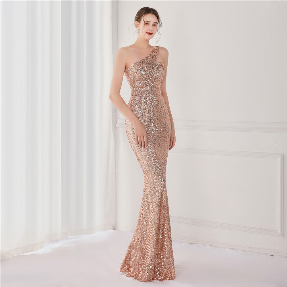 Victoria Formal One-Shoulder Sequined Fishtail Dress Sai Feel