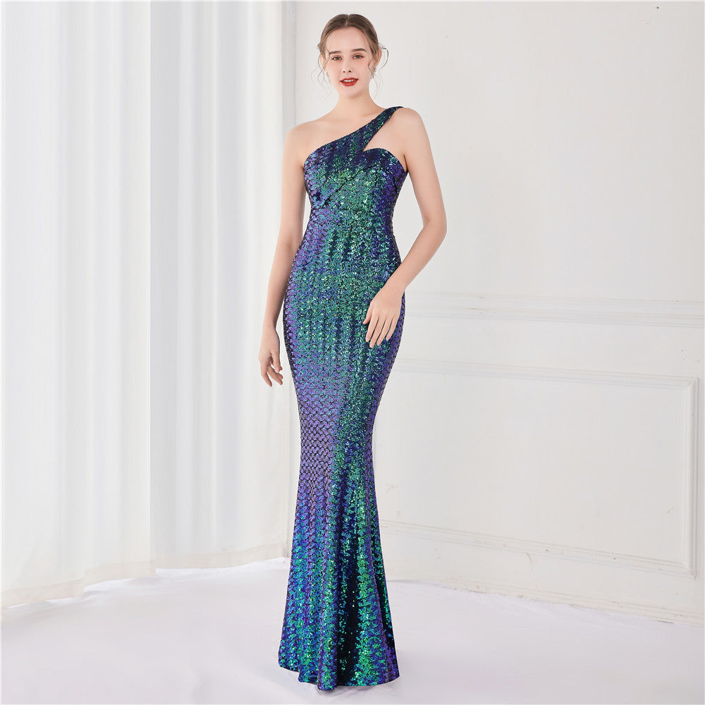 Victoria Formal One-Shoulder Sequined Fishtail Dress Sai Feel