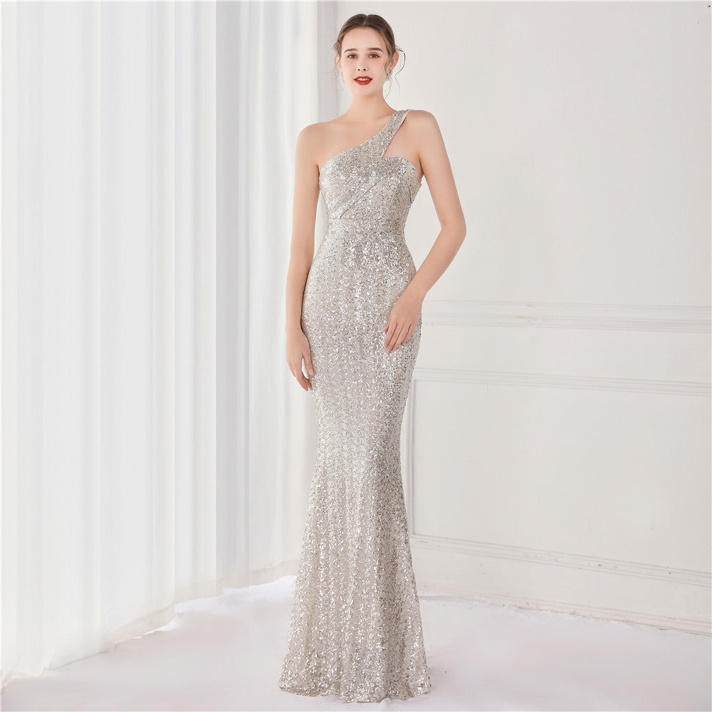 Victoria Formal One-Shoulder Sequined Fishtail Dress Sai Feel