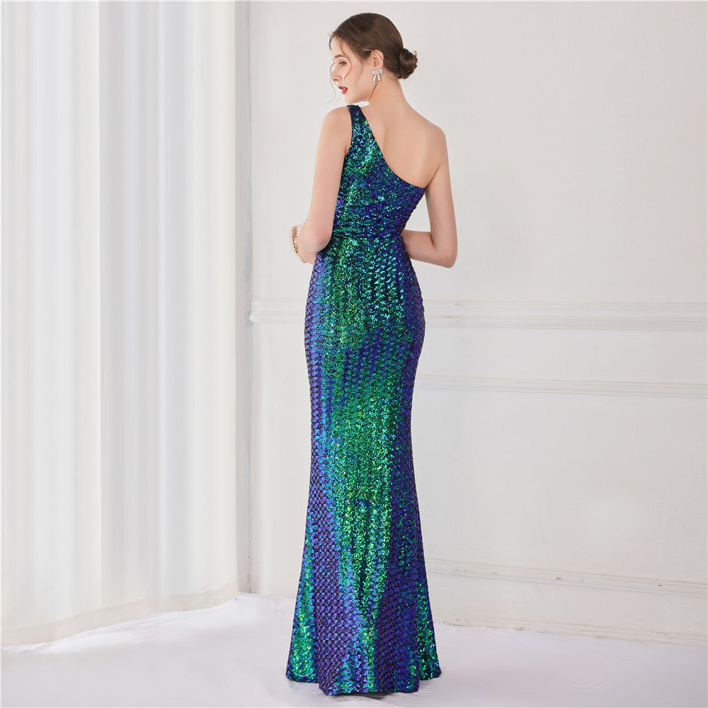 Victoria Formal One-Shoulder Sequined Fishtail Dress Sai Feel