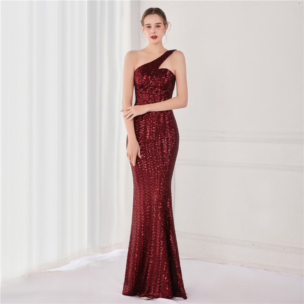 Victoria Formal One-Shoulder Sequined Fishtail Dress Sai Feel