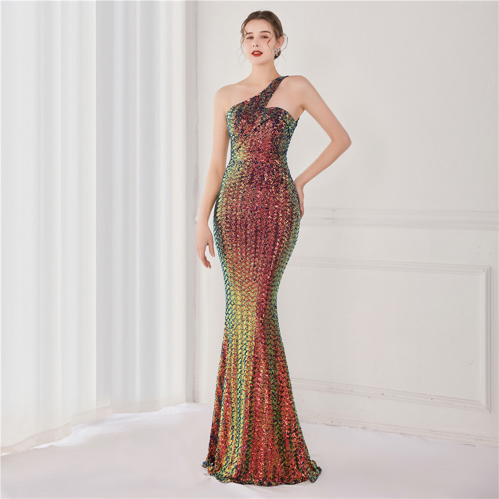 Victoria Formal One-Shoulder Sequined Fishtail Dress Sai Feel