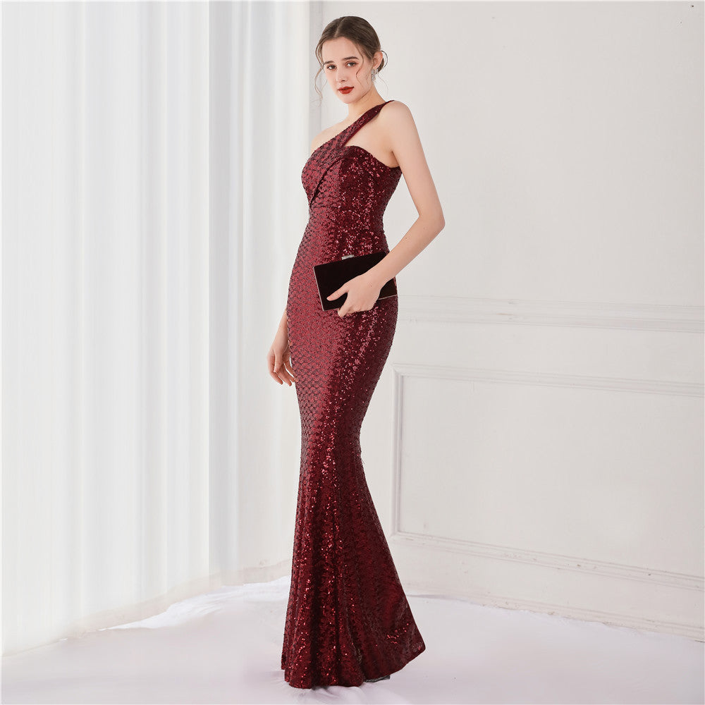 Victoria Formal One-Shoulder Sequined Fishtail Dress Sai Feel