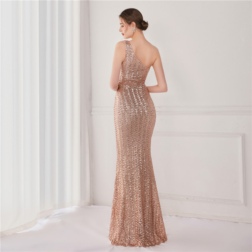 Victoria Formal One-Shoulder Sequined Fishtail Dress Sai Feel