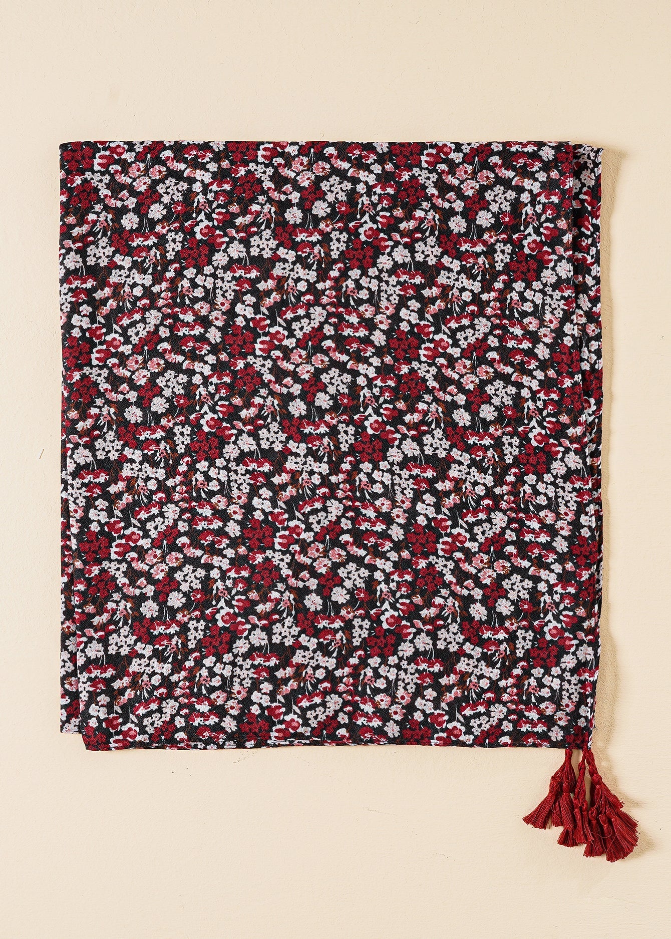 Vintage Disty Floral Fringed Tassel Scarf Sai Feel