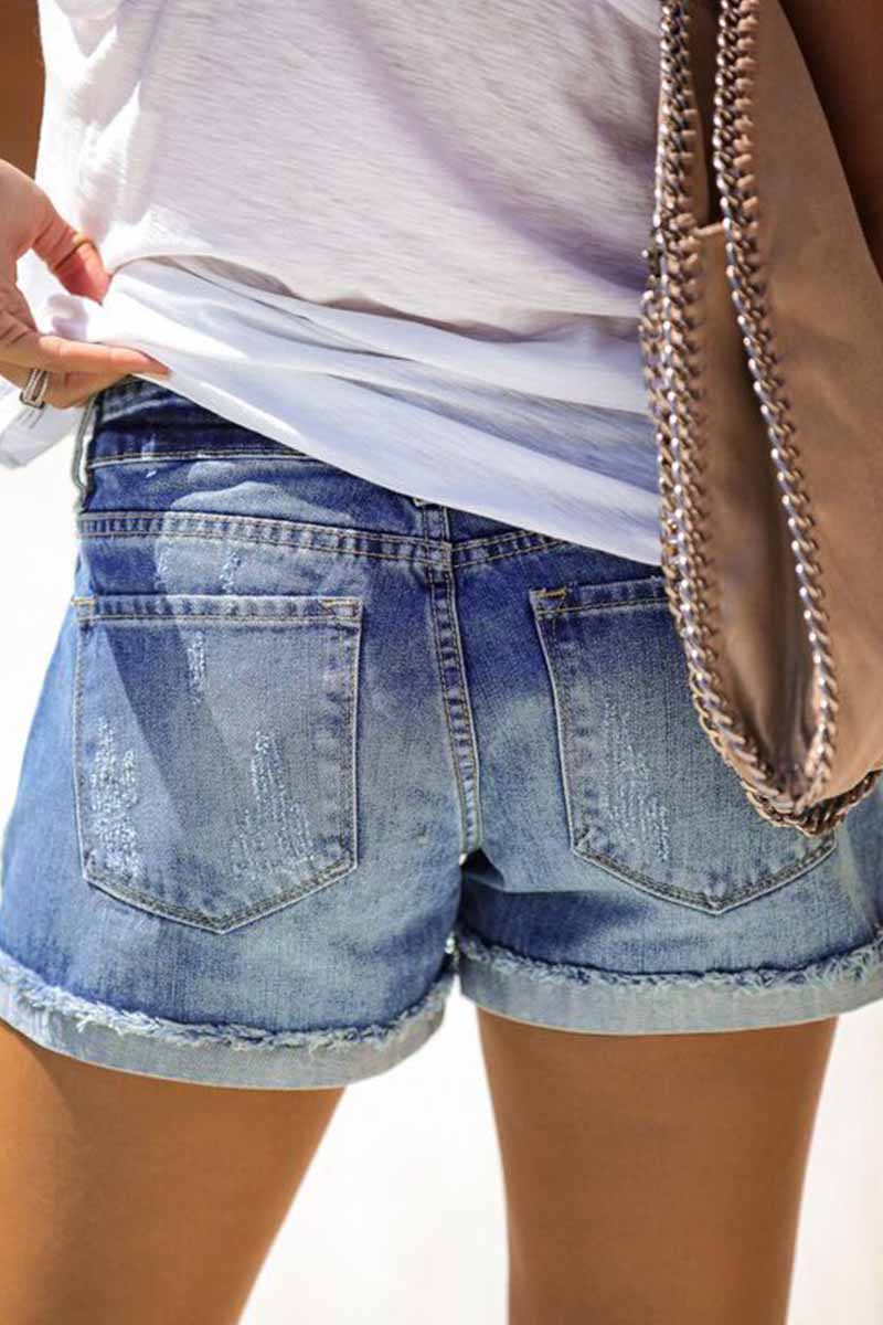 Waist Solid Color Regular Fit Hole Casual Jeans Sai Feel