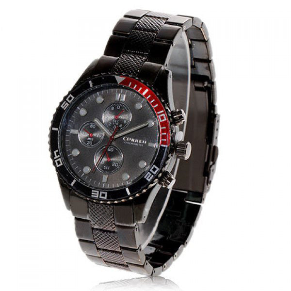 Chronographe en acier inoxydable noir (cadran noir de 4,5 cm)