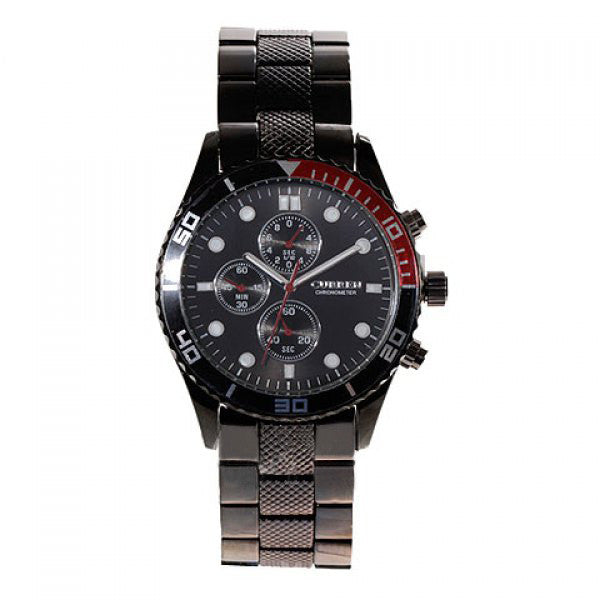 Chronographe en acier inoxydable noir (cadran noir de 4,5 cm)