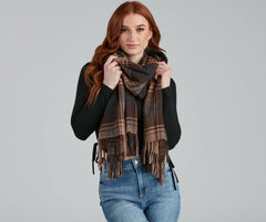 Weekend Cozy Plaid Fringe Scarf Sai Feel