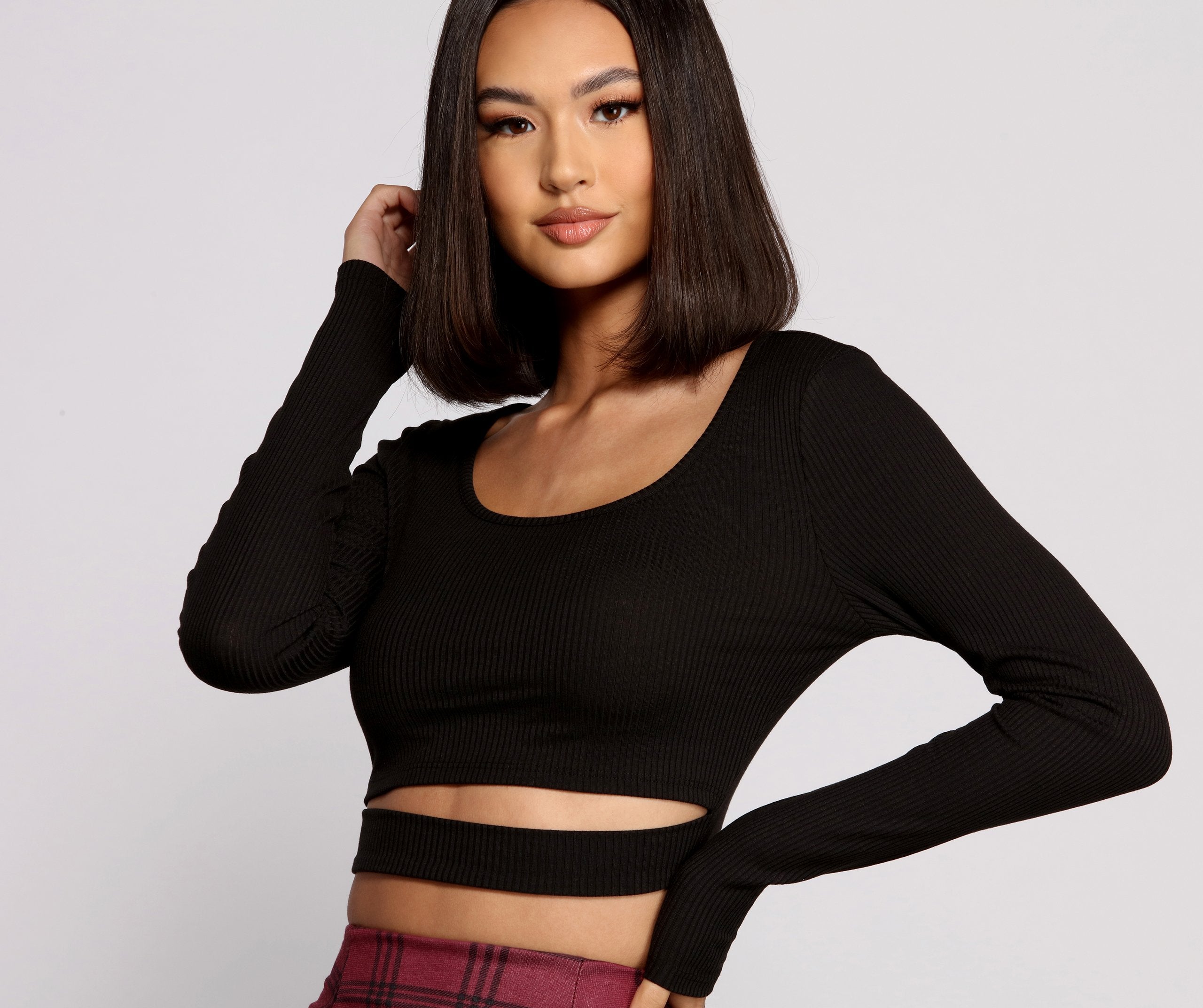 What's The Scoop Ribbed Knit Crop Top Sai Feel