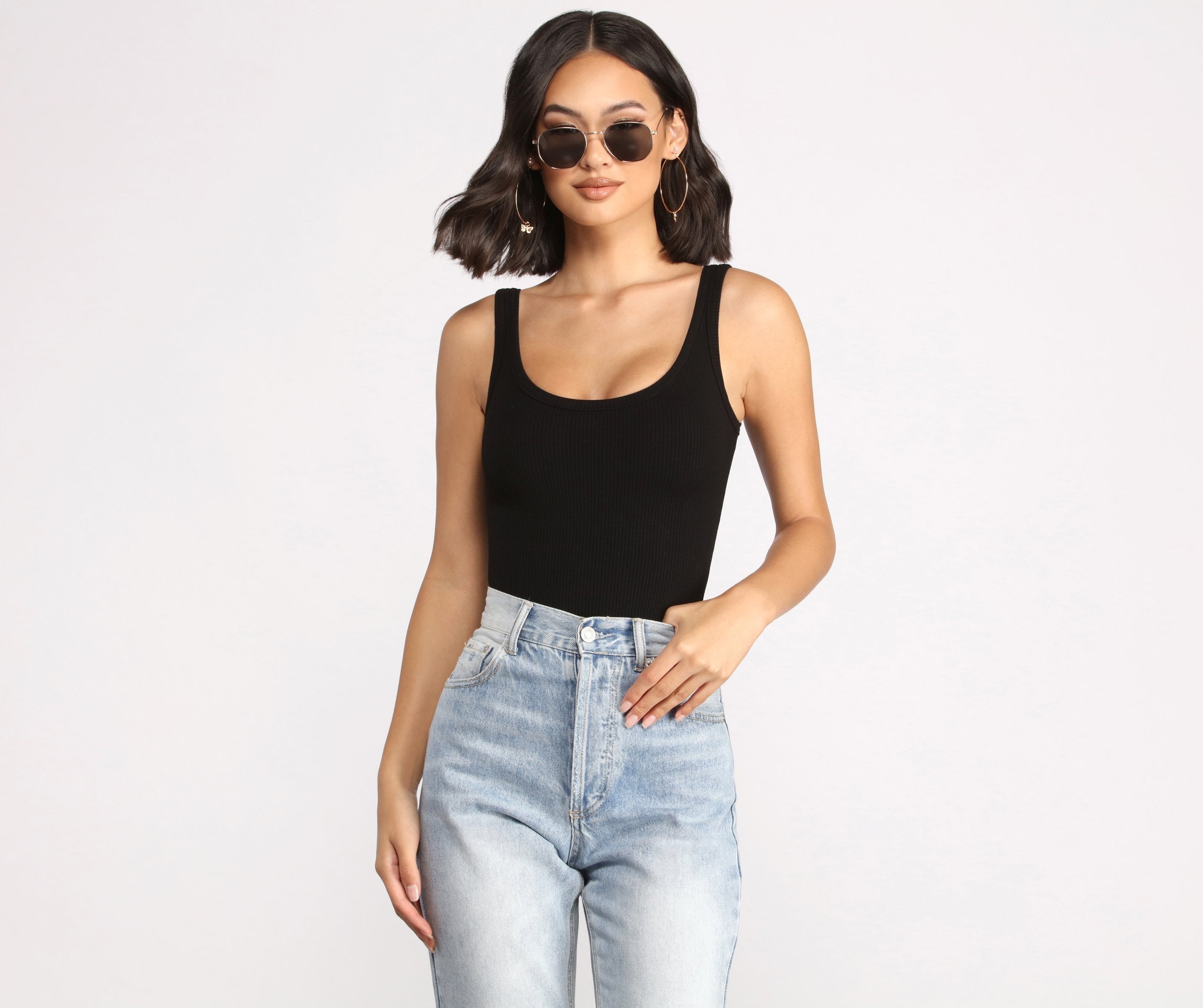 What's The Scoop Ribbed Tank Bodysuit Sai Feel