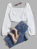 White Button Front Ruched Bust Crop Blouse Sai Feel