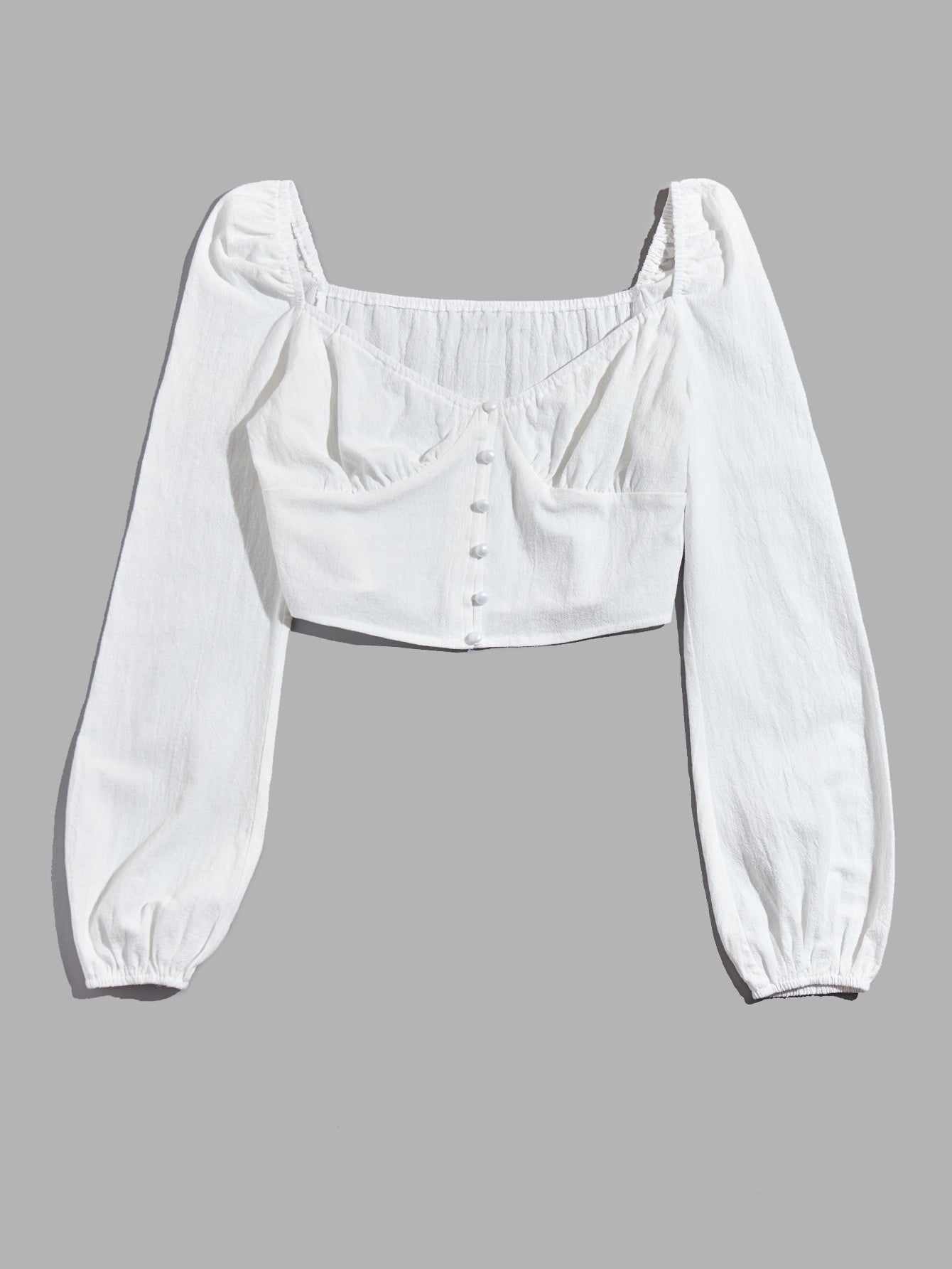 White Button Front Ruched Bust Crop Blouse Sai Feel