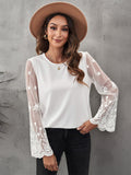 White Flare Lace Sleeve Ribbed Knit Top Sai Feel