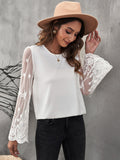 White Flare Lace Sleeve Ribbed Knit Top Sai Feel