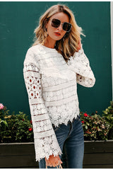 White Floral Lace Long Sleeve Blouse Top Sai Feel