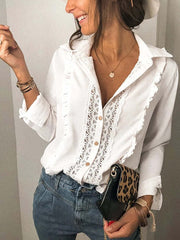 White Long Sleeve Lace Stitching Blouse Sai Feel