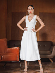 White Middle Waist Slim Office Lady Solid Color Sleeveless Backless Dress Sai Feel