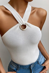 White Patchwork Halter Tank Top Sai Feel