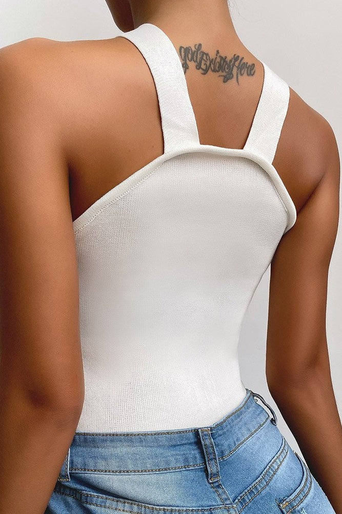 White Patchwork Halter Tank Top Sai Feel