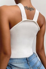 White Patchwork Halter Tank Top Sai Feel