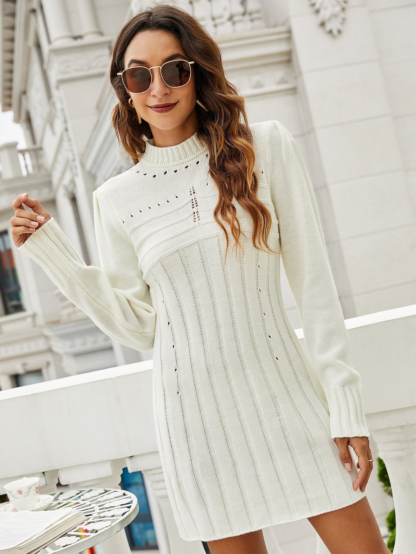 White Puff Sleeve Sweater Dress Sai Feel