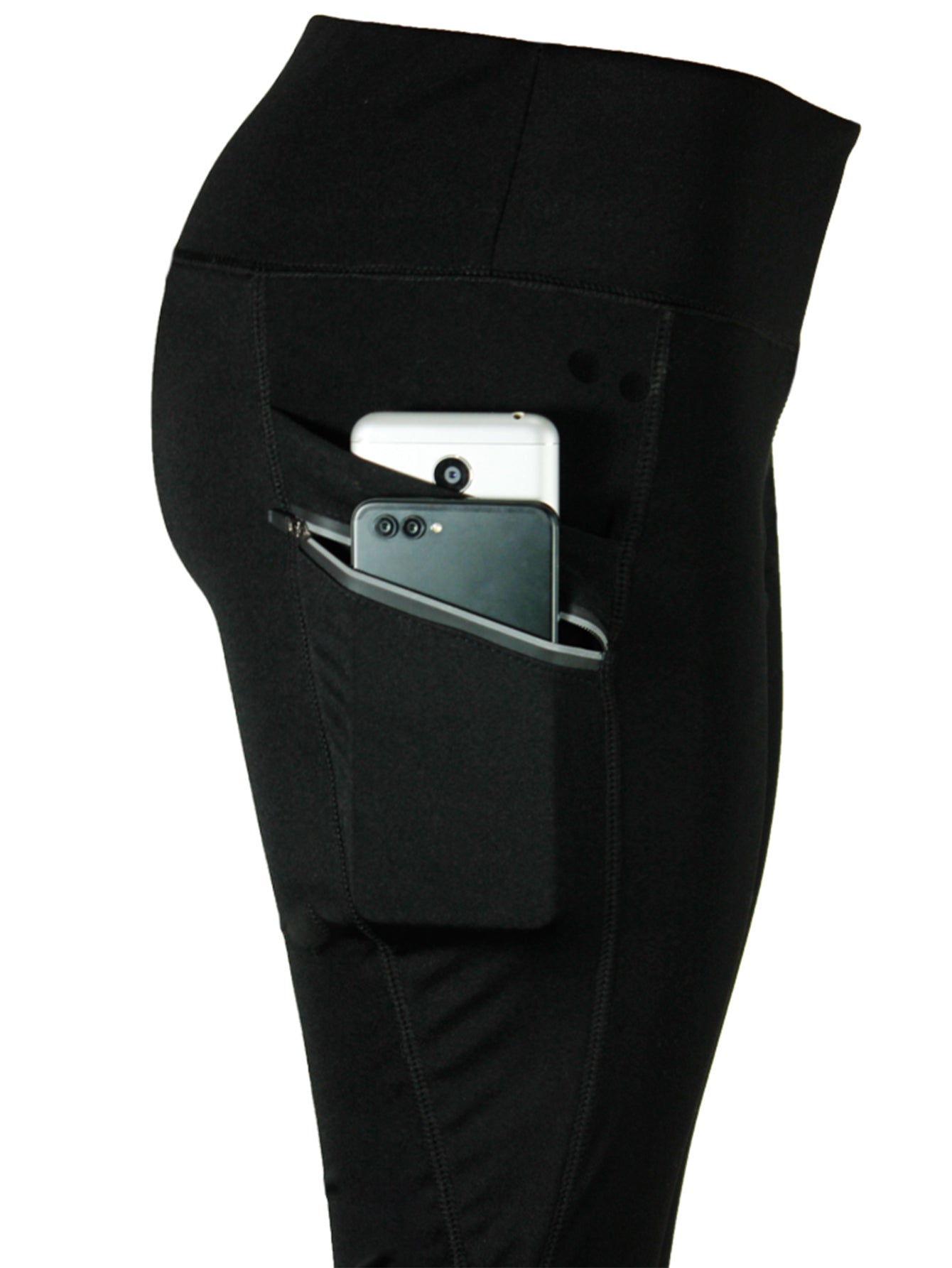 Wide Waistband Solid Leggings with Zipper Dual Pockets Sai Feel