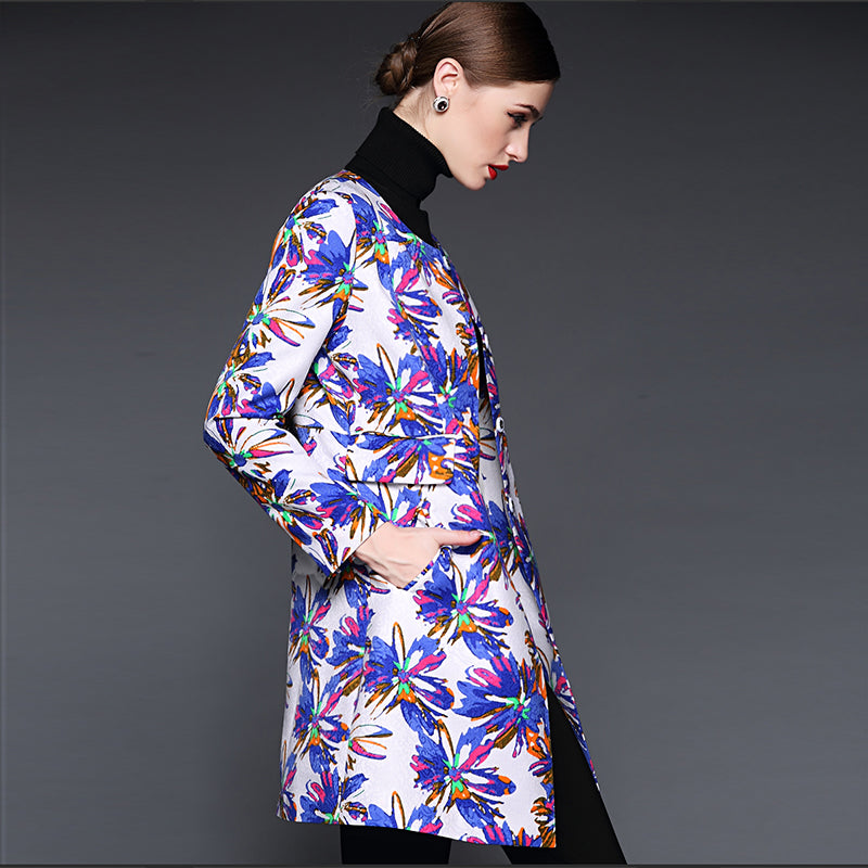 Windbreaker Round Neck Printed Single-breasted Coat Sai Feel