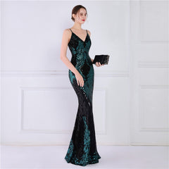 Wings Pattern Sequin Mesh Strappy Gown Sai Feel