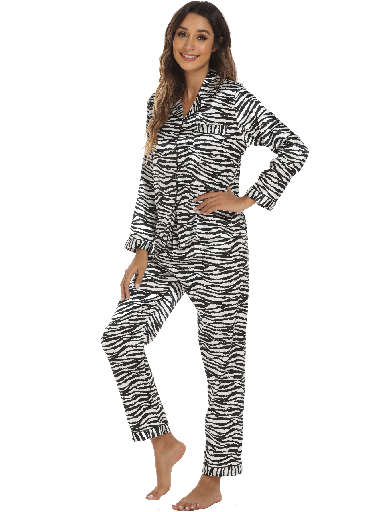 Woman Cute Soft Zebra Pattern Long Sleeve Pajama Set Sai Feel