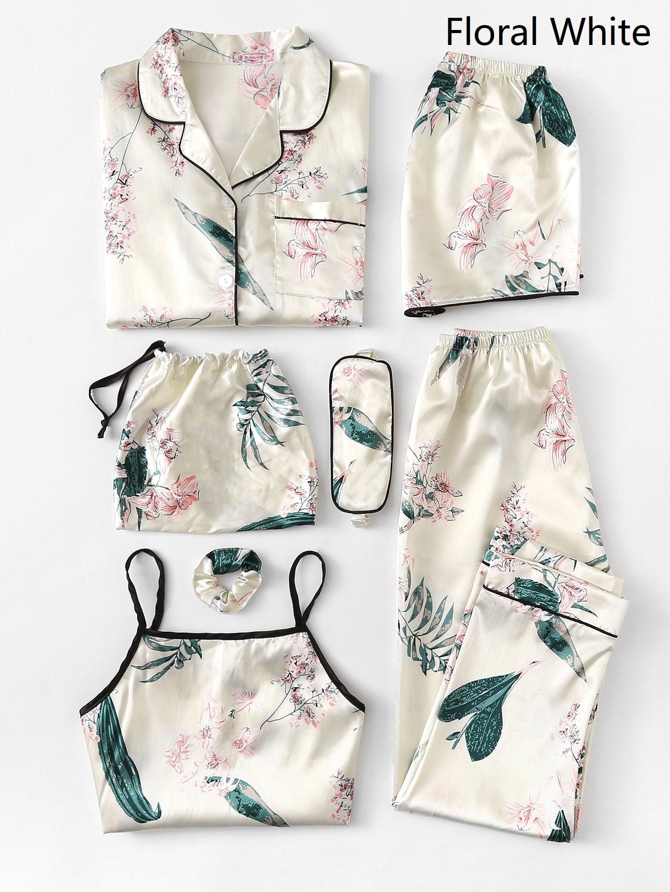 Woman's 7PCS Floral Silky Satin Pajama Set Sai Feel