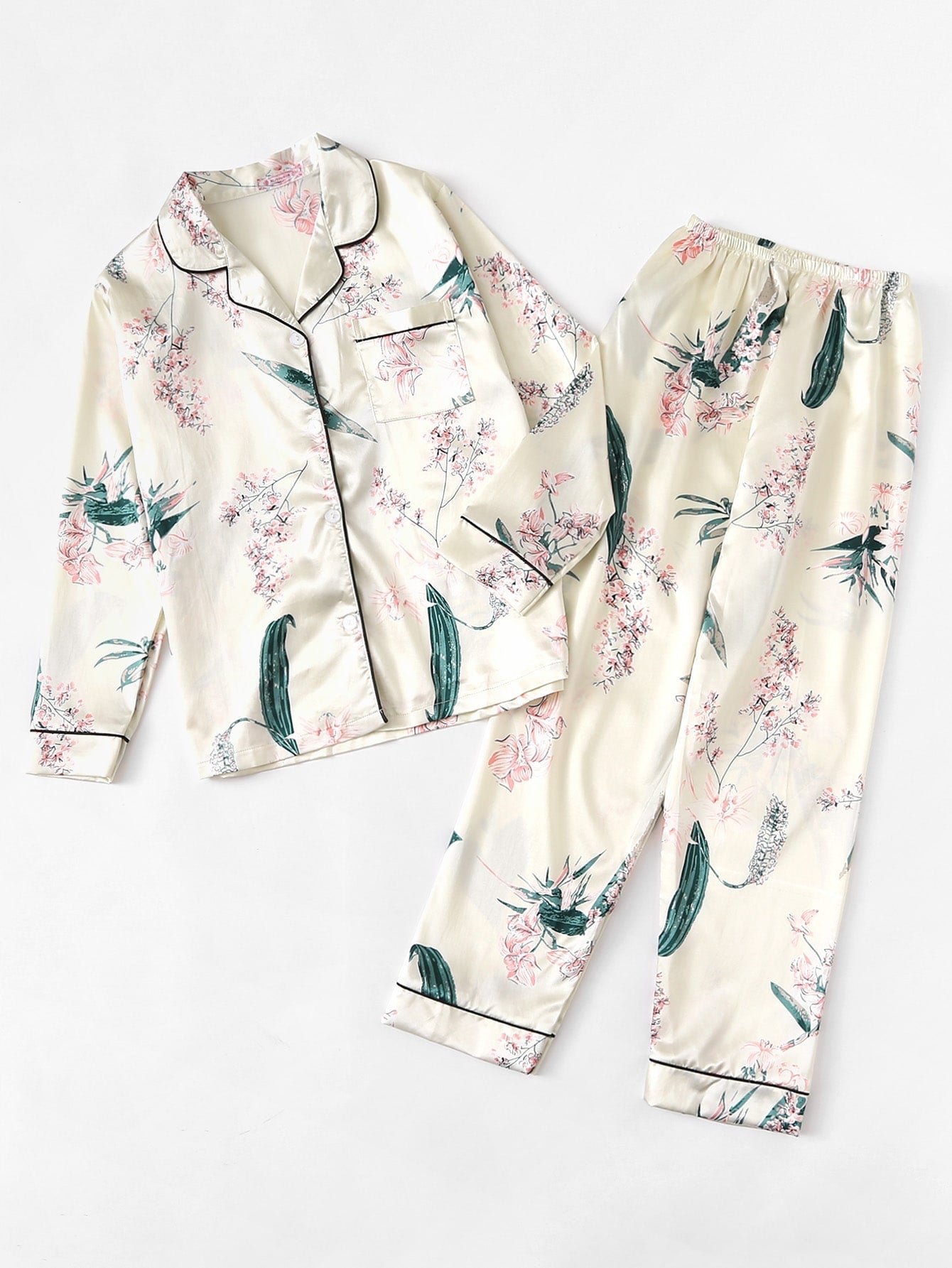 Woman's 7PCS Floral Silky Satin Pajama Set Sai Feel