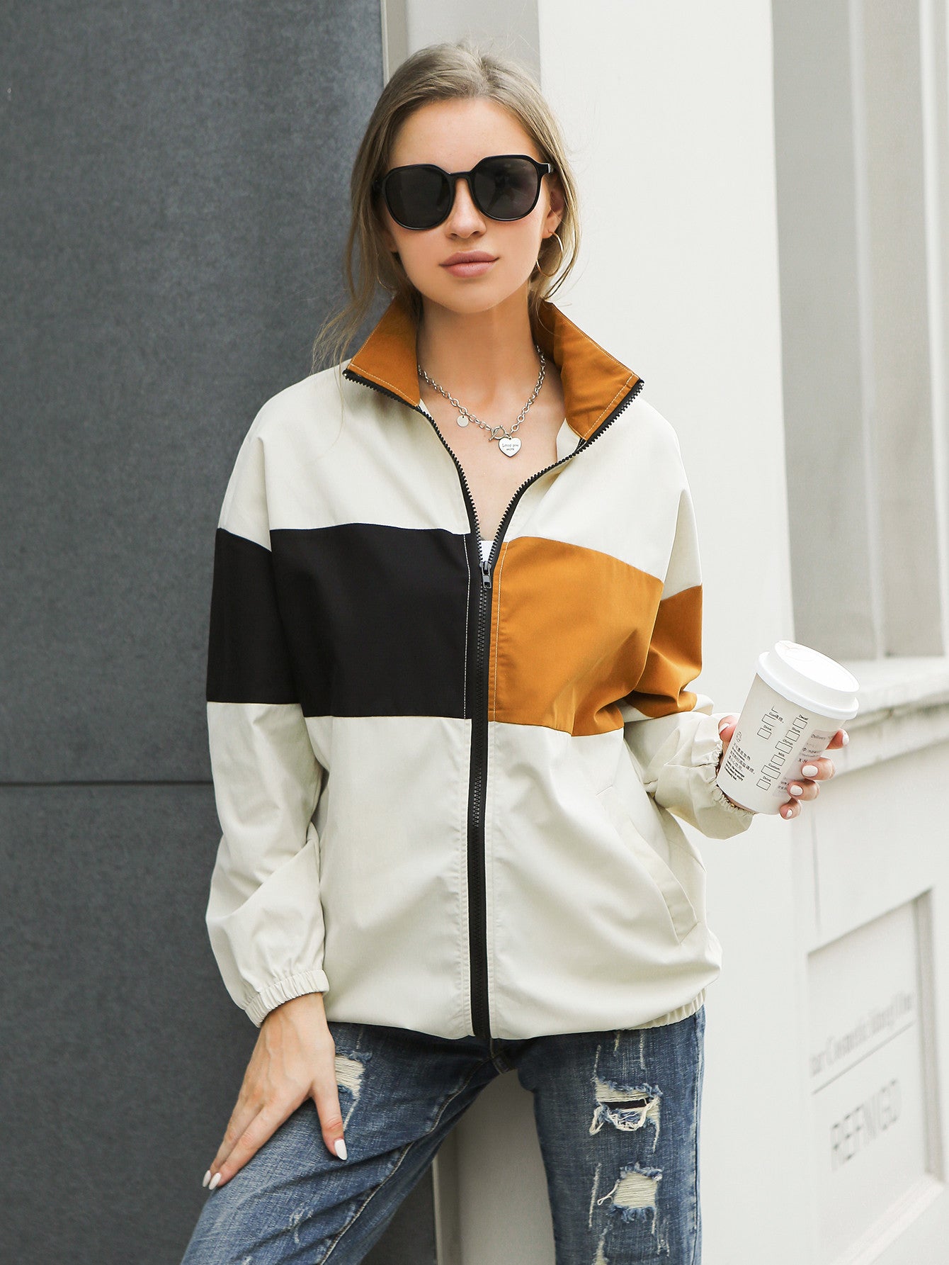 Woman's Sporty Casual Outdoor Collar Oversize Woven Jacket Sai Feel