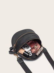 Women 2 Zipper Chain Crossbody Bag Round Bag Shoulder Purse Sai Feel