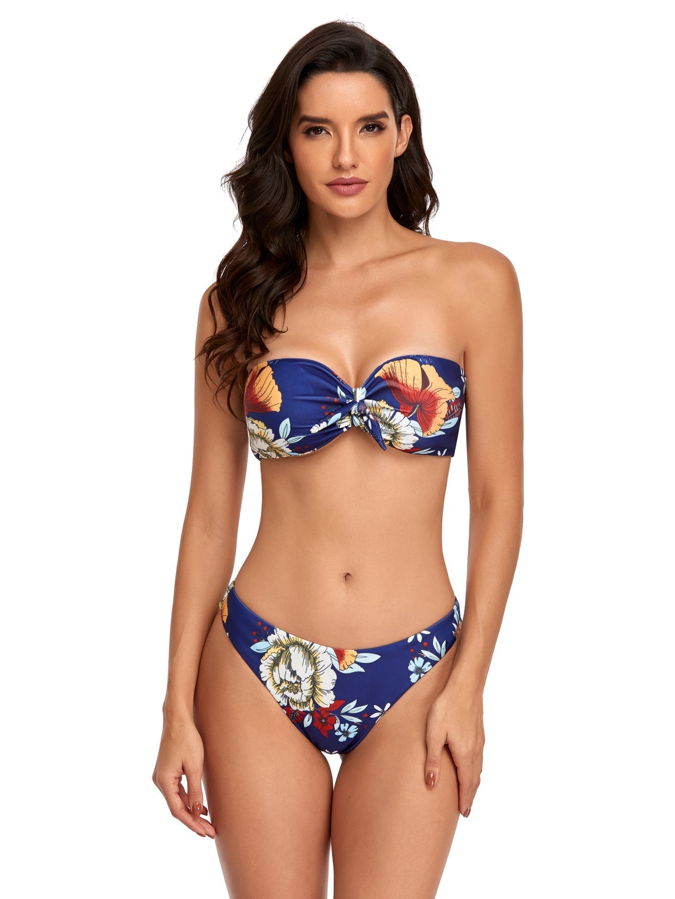 Women 2pcs Bow Front Floral Print Bikini Beach Bathing Suit Sai Feel