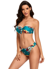 Women 2pcs Bow Front Floral Print Bikini Beach Bathing Suit Sai Feel