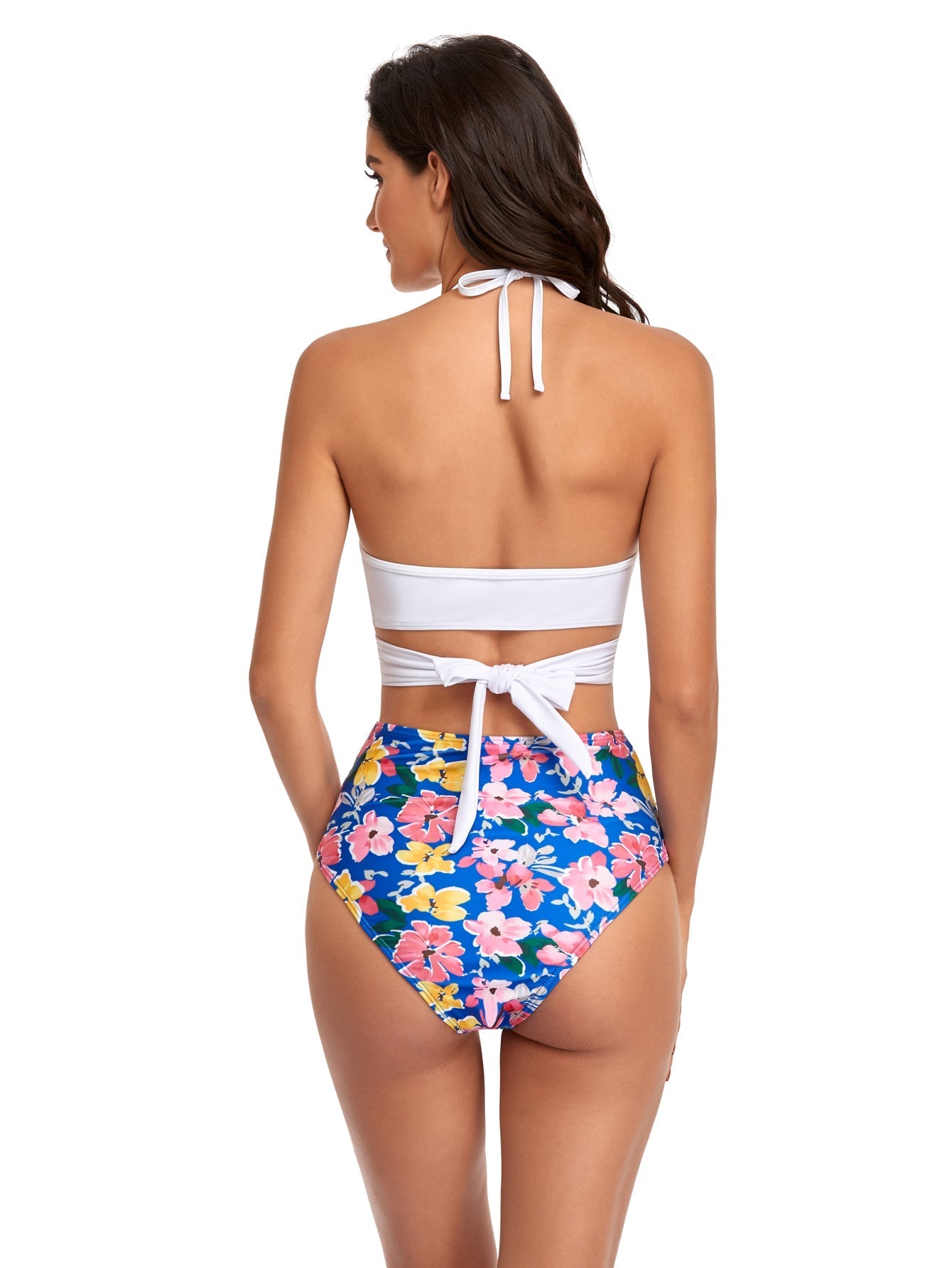 Women 2pcs Cross Front Floral Print split high waist swimsuit Sai Feel