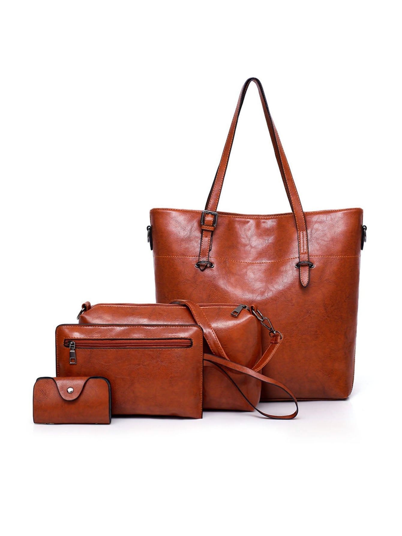 Women 4 Pcs/set Bags Casual Leather Wallets Purses and Handbags Crossbody Bags Retro Satchel Shoulder Tote Bag Messenger Bags Sai Feel