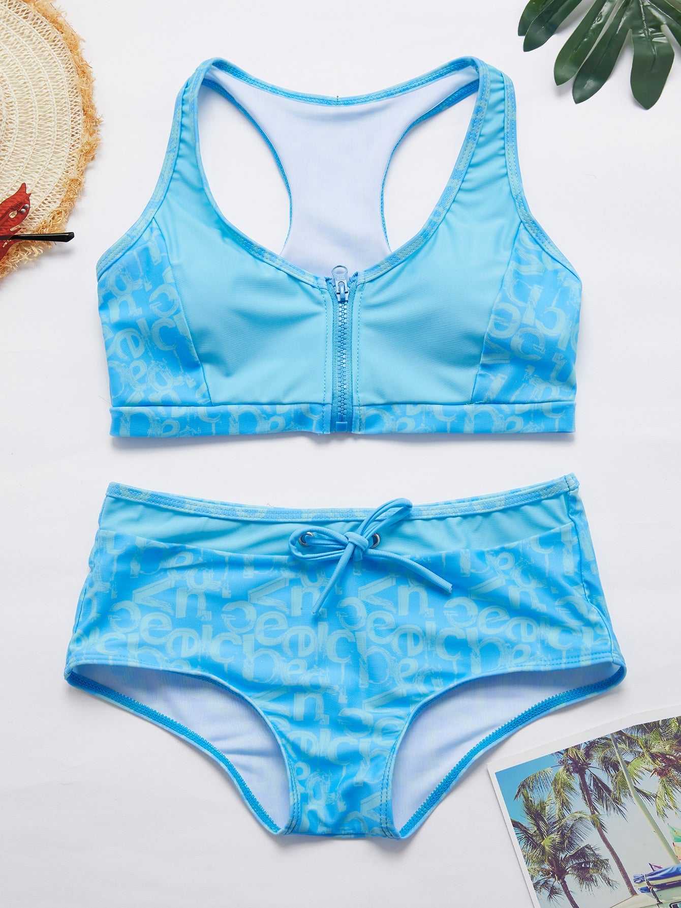 Women Bikini Front Zipper Solie Two Pieces Split Bikini Set Beach Swimsuit Bathing Suit Swimwear tankini Sai Feel