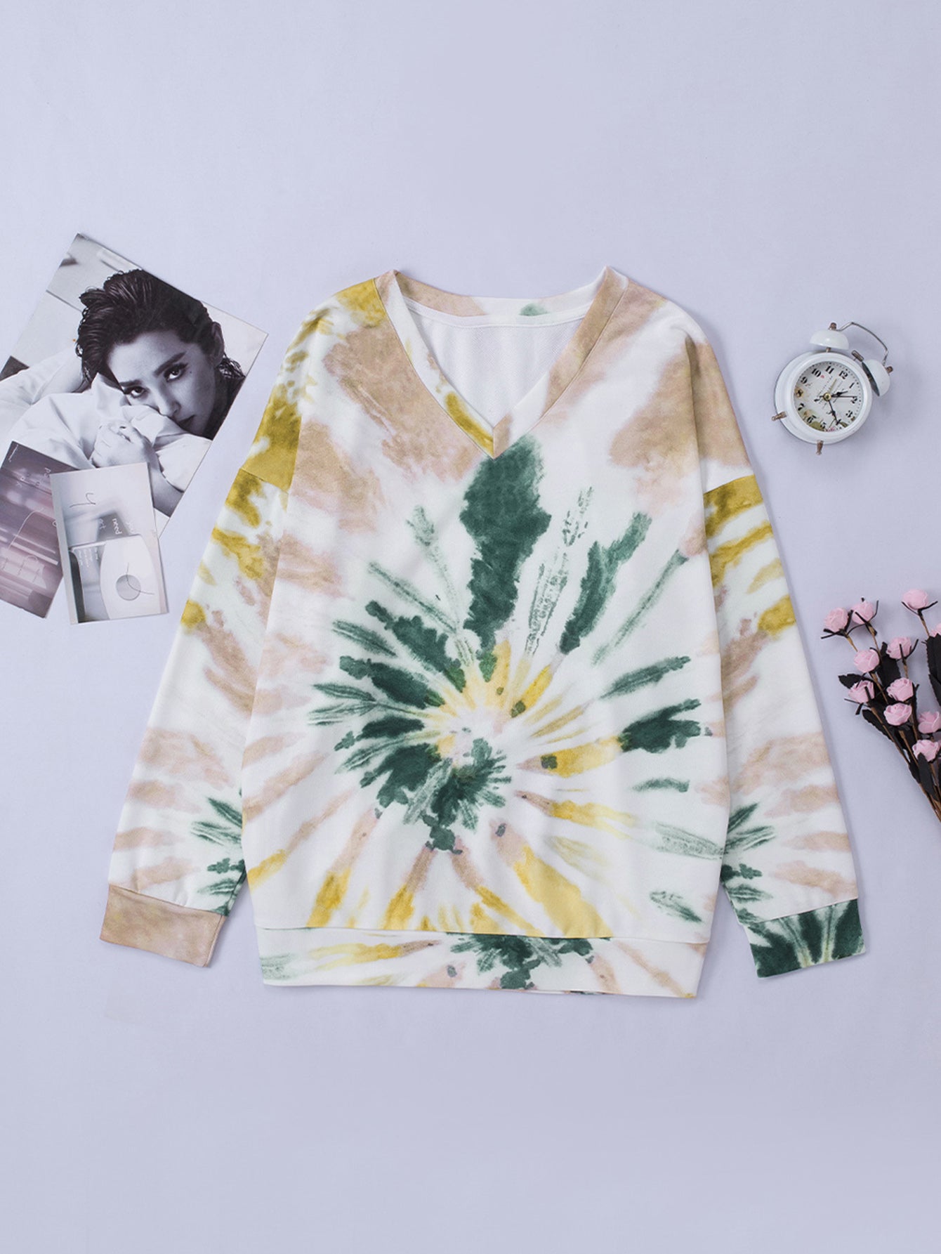 Women Casual Tie-dye V Neck Pullover Sweatshirt Sai Feel