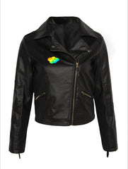Women Casual Zipper PU Leather Soft Stand Collar Slime Fit Jacket Coat Sai Feel
