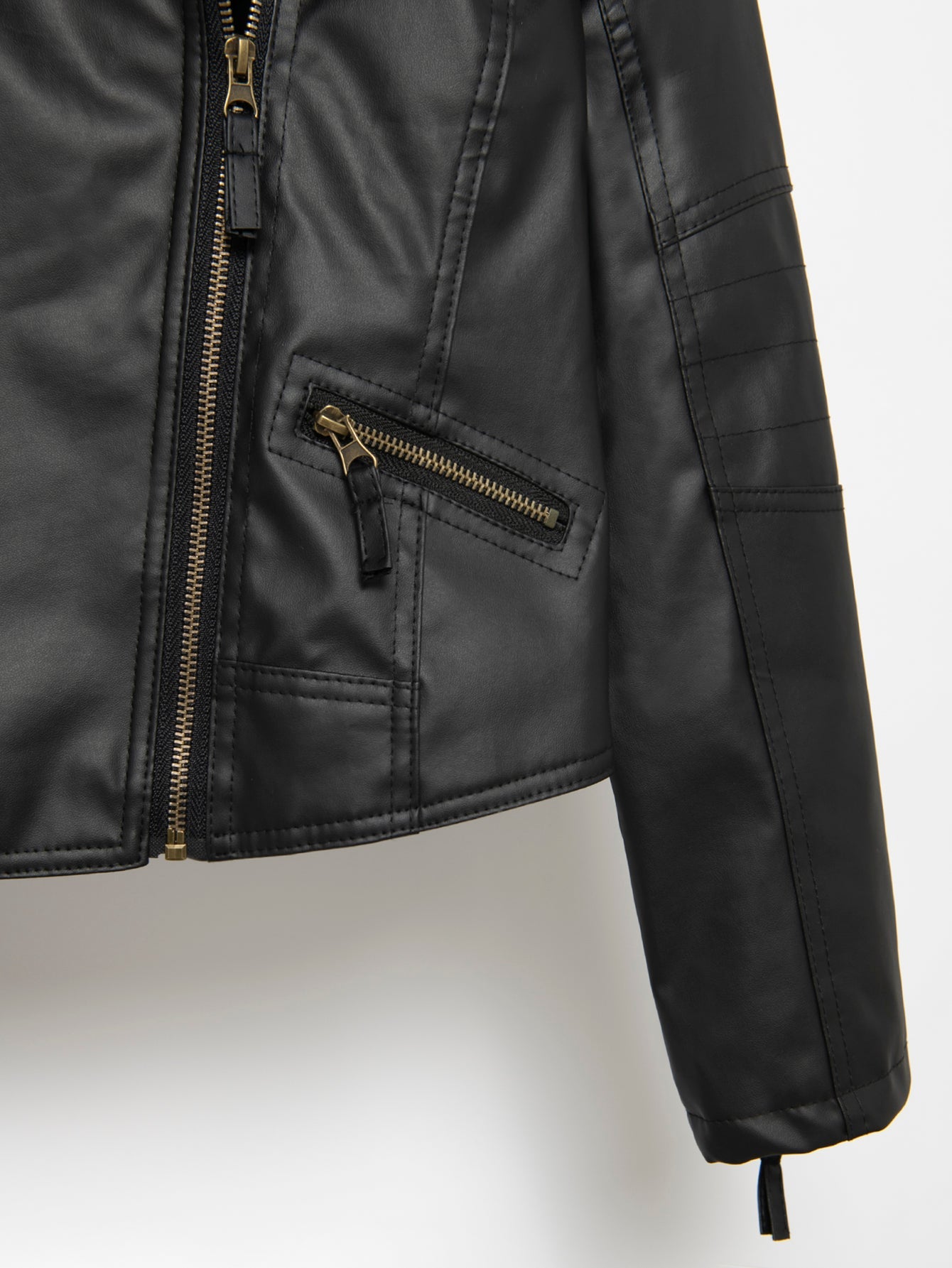 Women Casual Zipper PU Leather Soft Stand Collar Slime Fit Jacket Coat Sai Feel