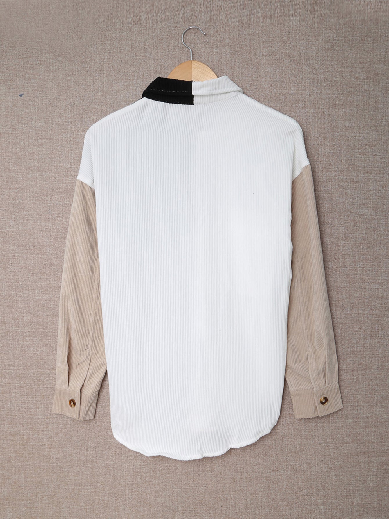 Women Constract Colorblock Sun Cotton Corduroy Button Shacket Blouse Sai Feel