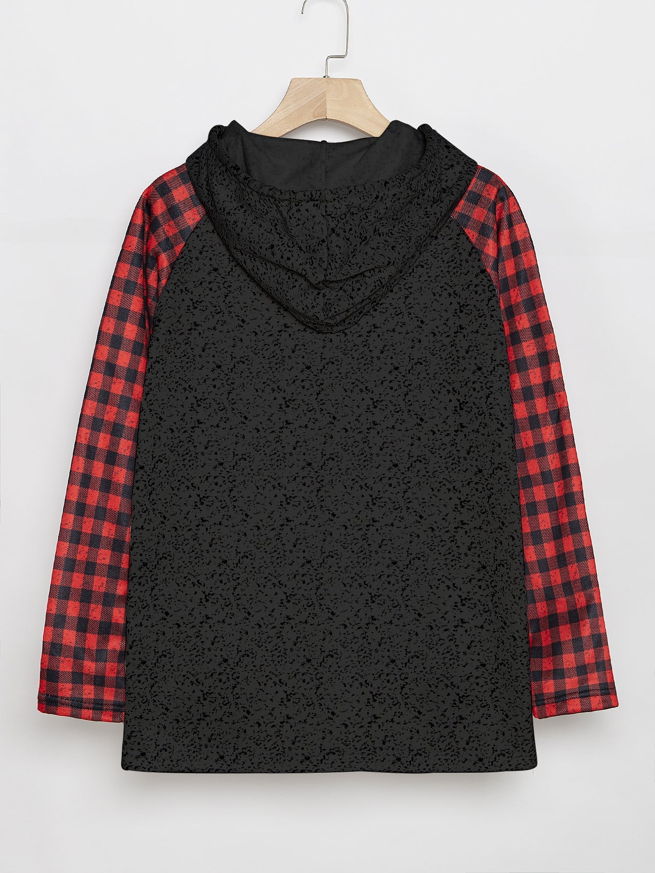 Women Contrast Plaid Sleeve Hoodie Sai Feel